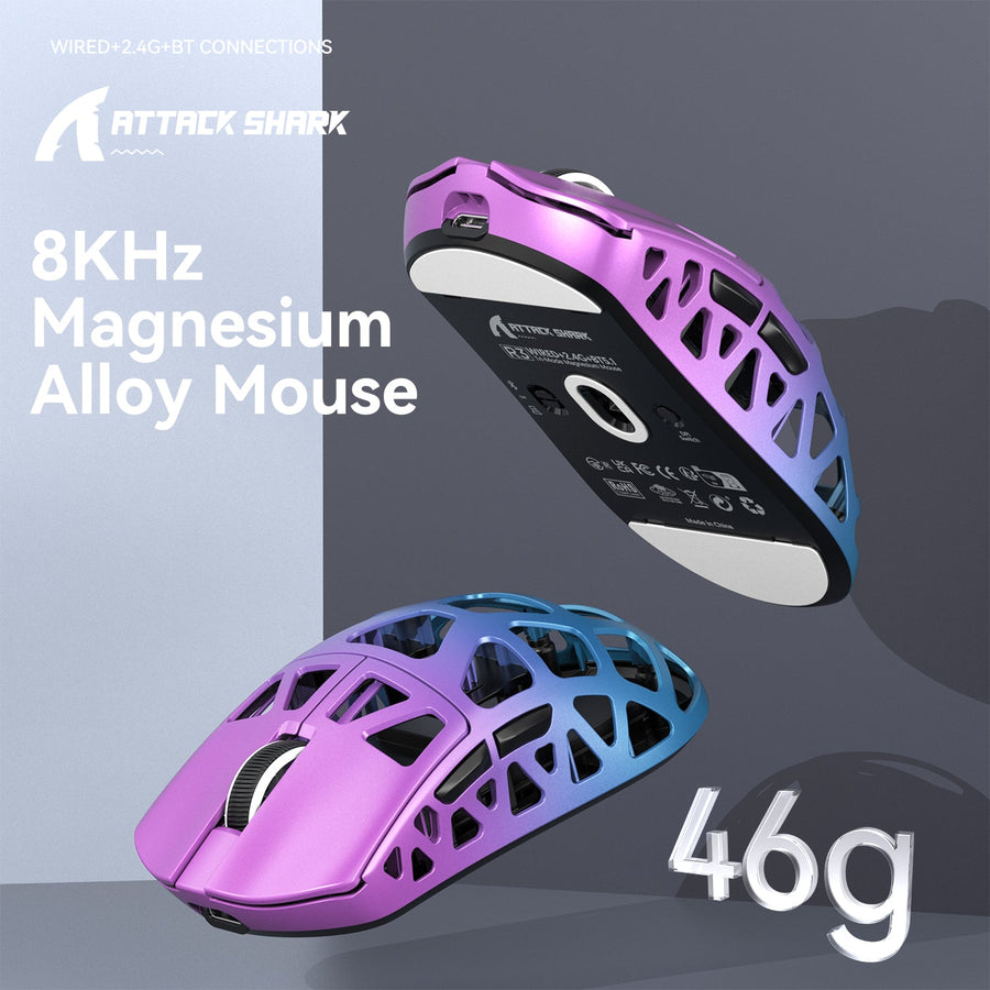 ATTACK SHARK R3 Magnesium Alloy Gaming Mouse 8K - R3 Magnesium Alloy Gaming Mouse in purple and blue, showcasing lightweight design