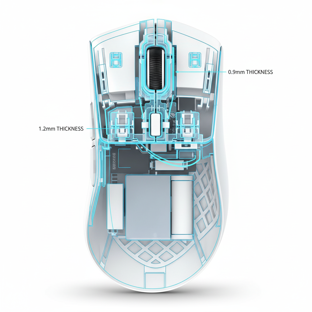 How Shell Wall Thickness Controls Mouse Click Vibration
