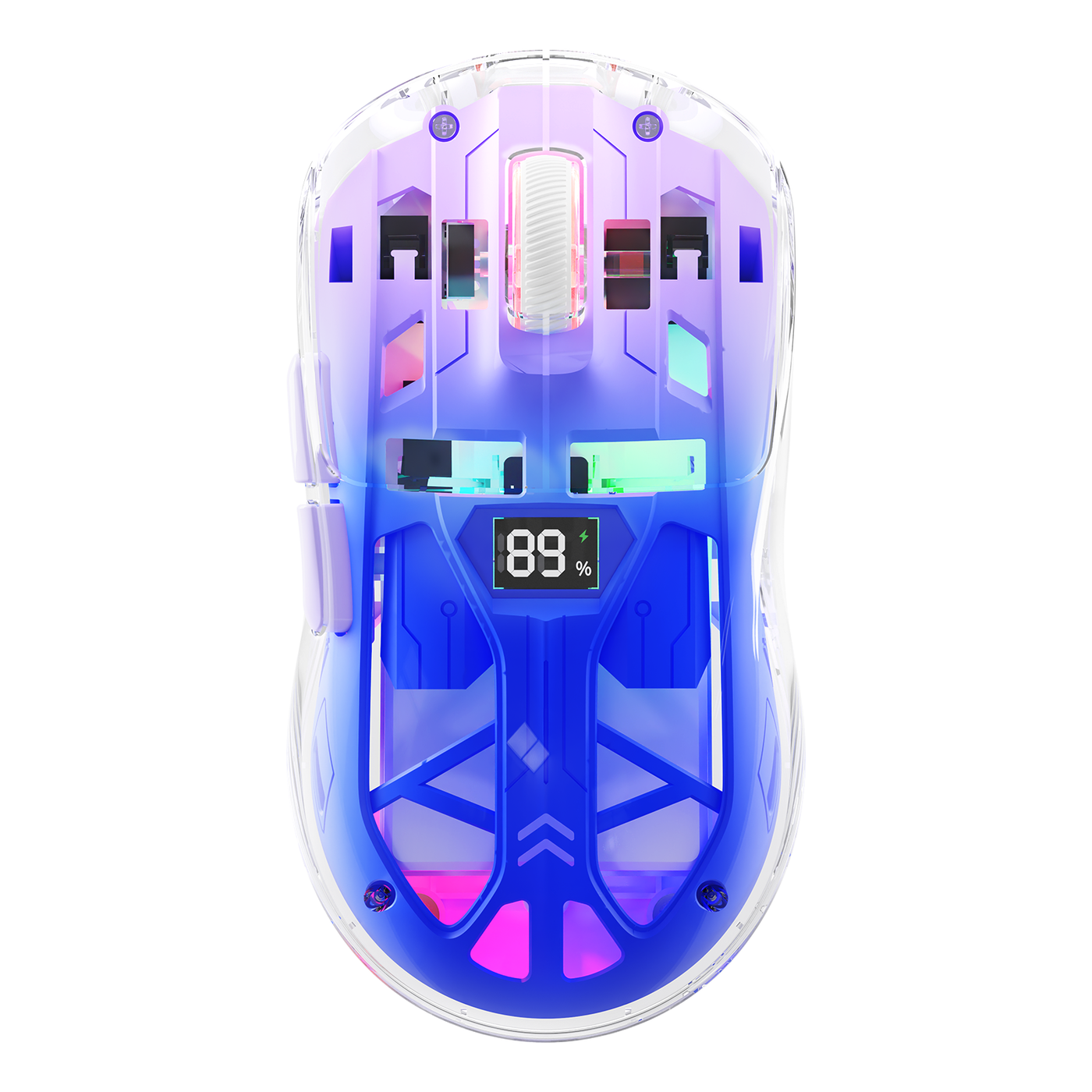 ATTACK SHARK A2 Transparent RGB Wireless Mouse with Battery Level Display - Transparent blue RGB wireless gaming mouse with battery display