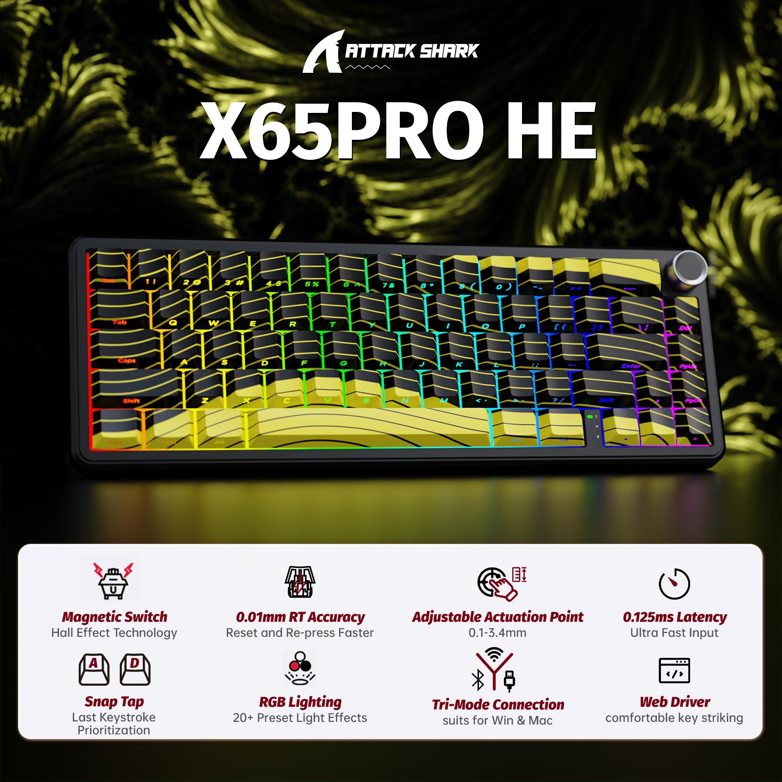 ATTACK SHARK X65PRO HE 무선 빠른 트리거 키보드 마그네틱 스위치