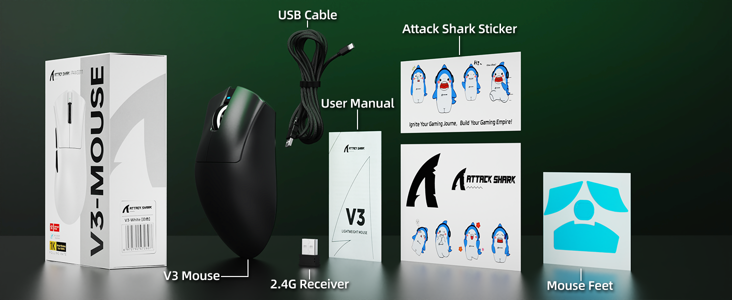 ATTACK SHARK V3 초경량 트라이모드 게이밍 마우스