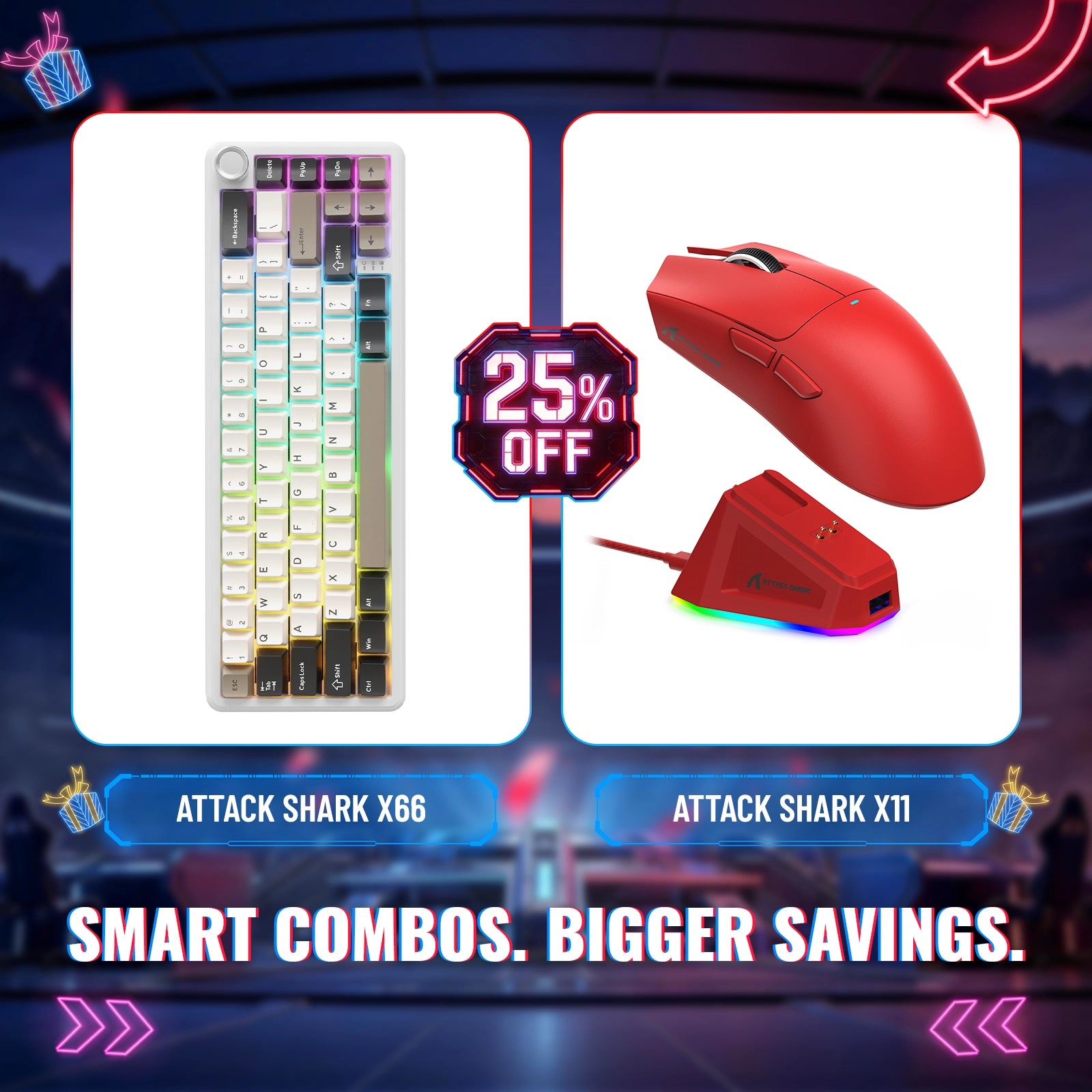 ATTACK SHARK X66 무선 기계식 키보드 + X11 무선 게이밍 마우스
