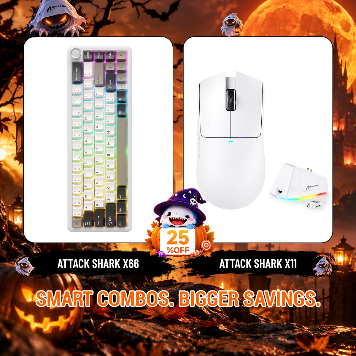 ATTACK SHARK X66 무선 기계식 키보드 + X11 무선 게이밍 마우스 번들