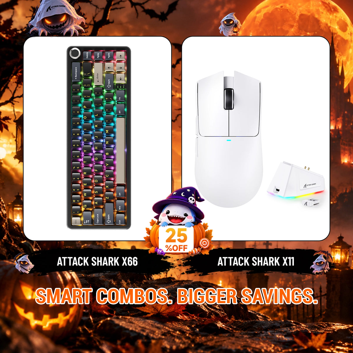 ATTACK SHARK X66 무선 기계식 키보드 + X11 무선 게이밍 마우스 번들