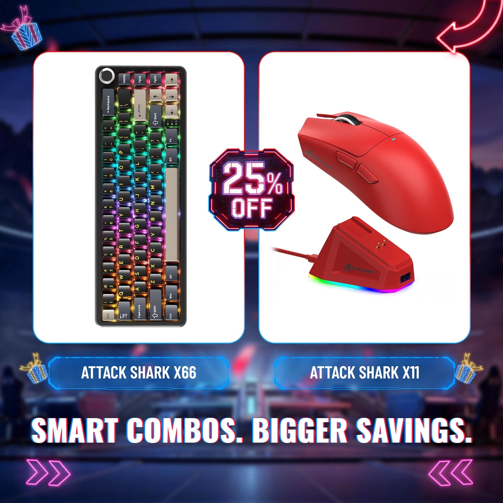 ATTACK SHARK X66 무선 기계식 키보드 + X11 무선 게이밍 마우스