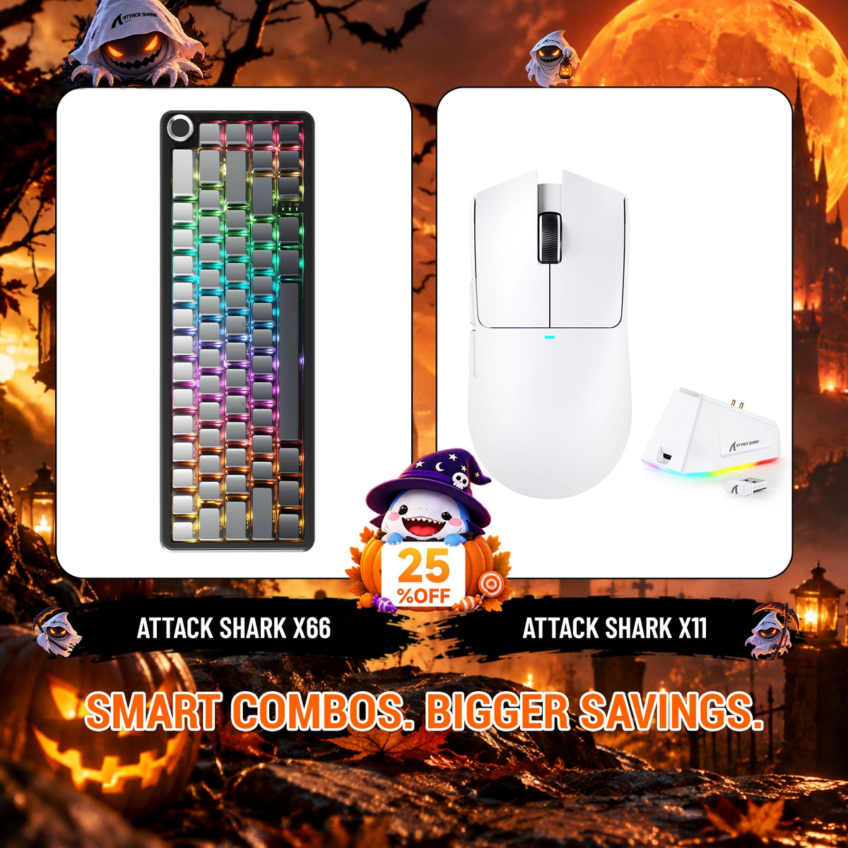 ATTACK SHARK X66 무선 기계식 키보드 + X11 무선 게이밍 마우스 번들