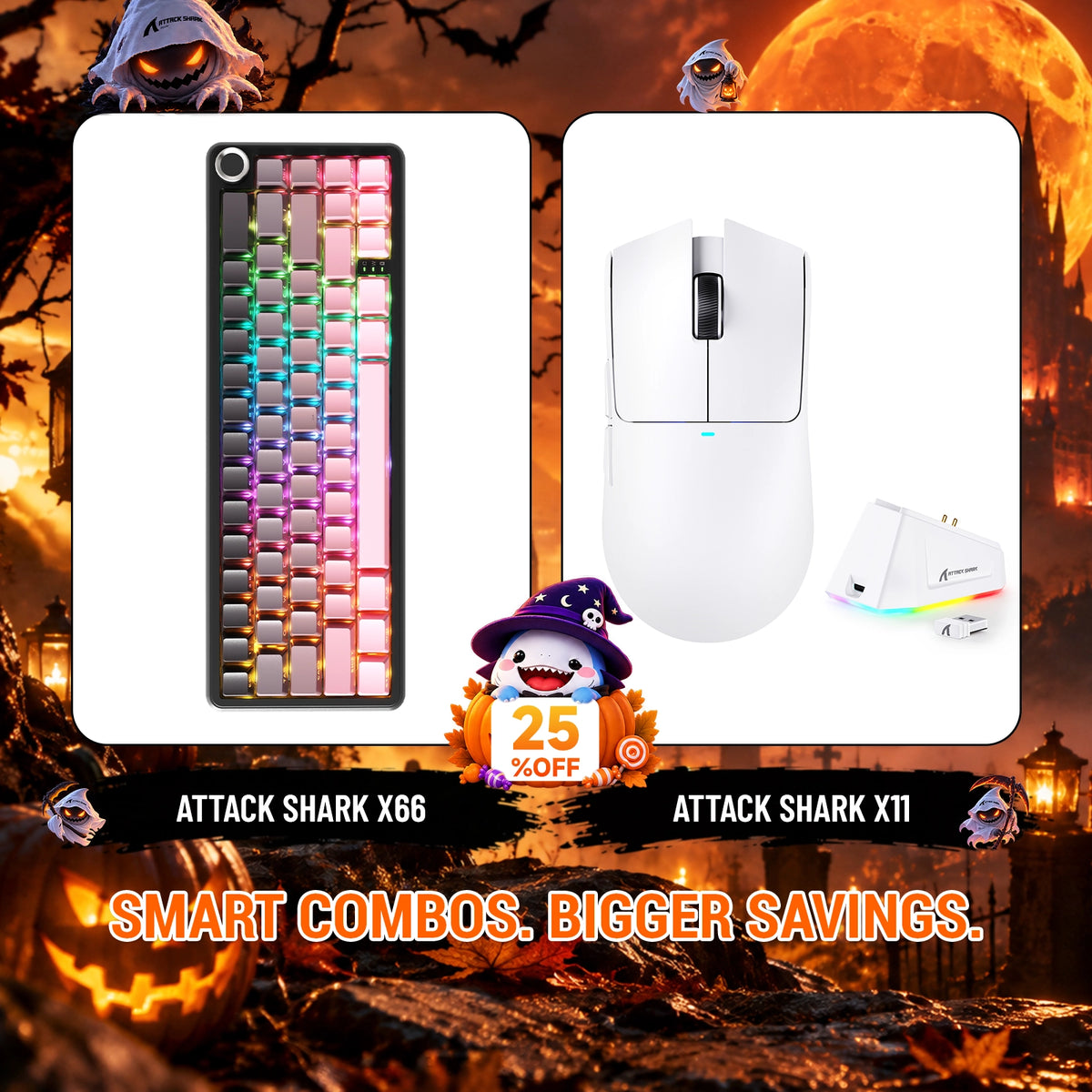ATTACK SHARK X66 무선 기계식 키보드 + X11 무선 게이밍 마우스 번들
