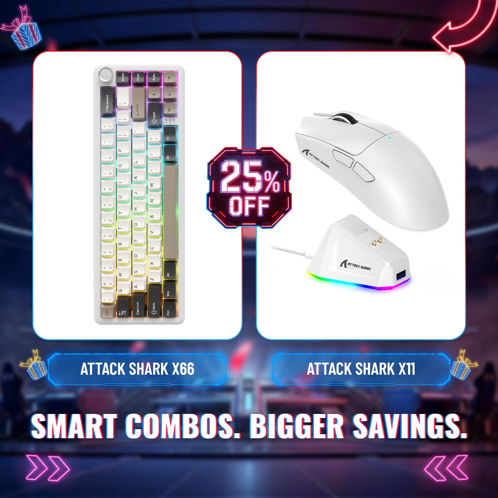 ATTACK SHARK X66 무선 기계식 키보드 + X11 무선 게이밍 마우스