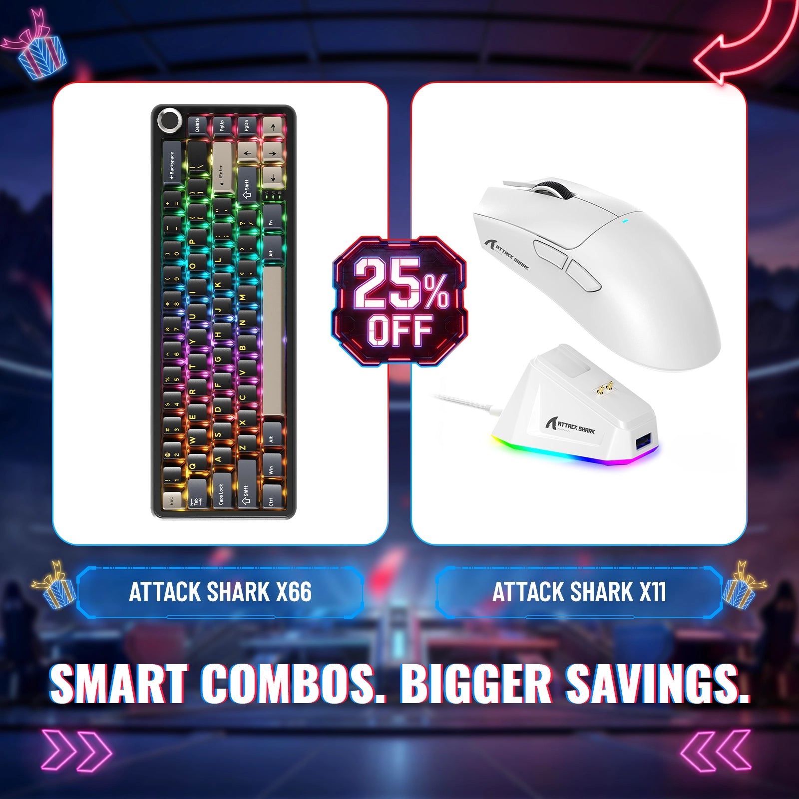 ATTACK SHARK X66 무선 기계식 키보드 + X11 무선 게이밍 마우스