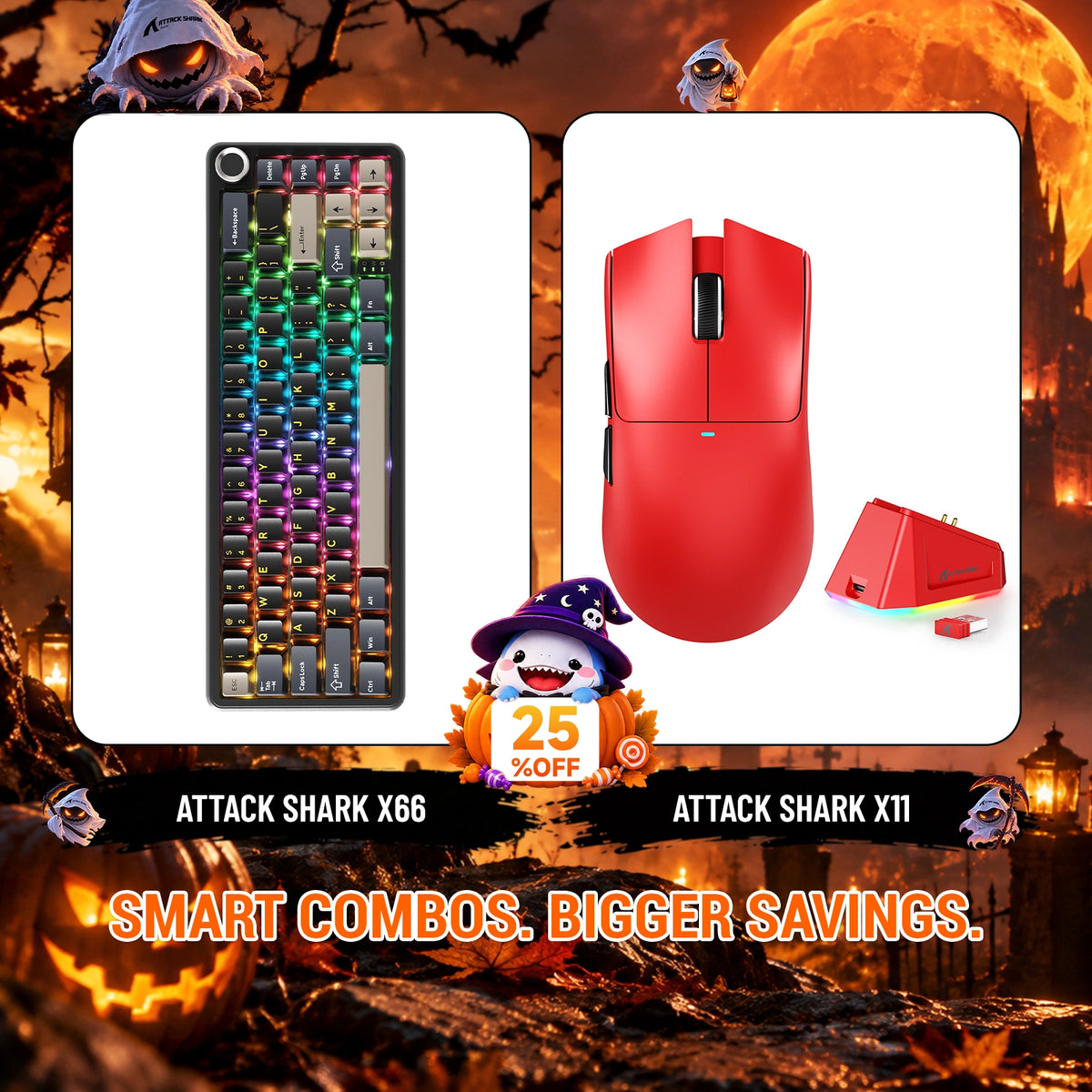 ATTACK SHARK X66 무선 기계식 키보드 + X11 무선 게이밍 마우스 번들