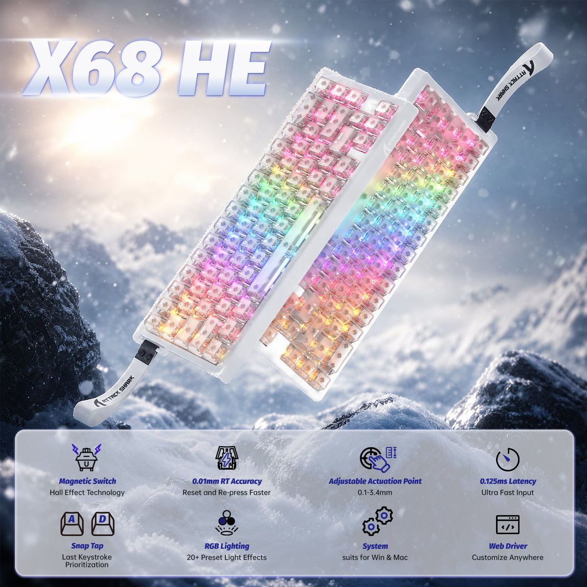 ATTACK SHARK X68 HE 빠른 트리거 키보드 마그네틱 스위치