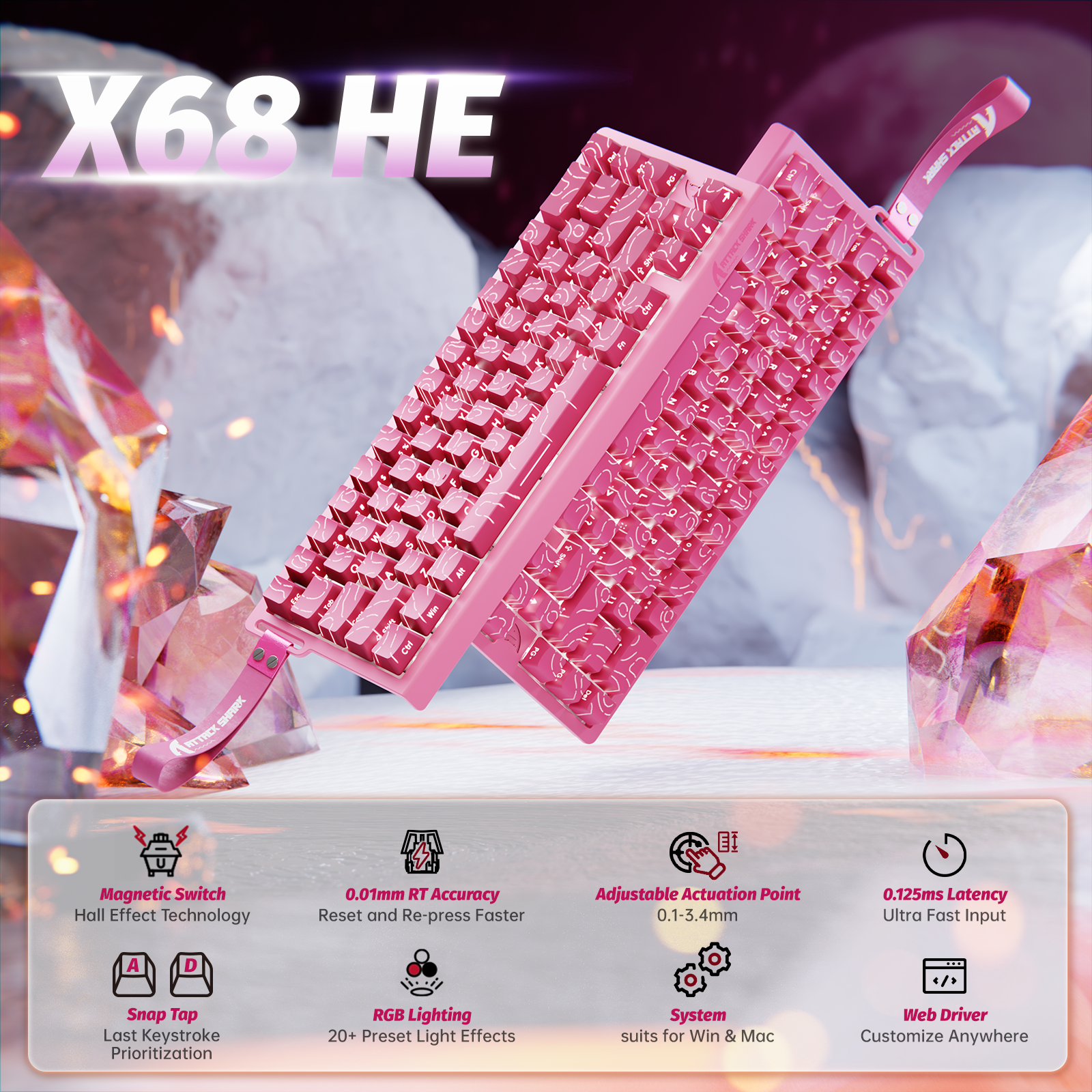 ATTACK SHARK X68 HE 빠른 트리거 키보드 마그네틱 스위치