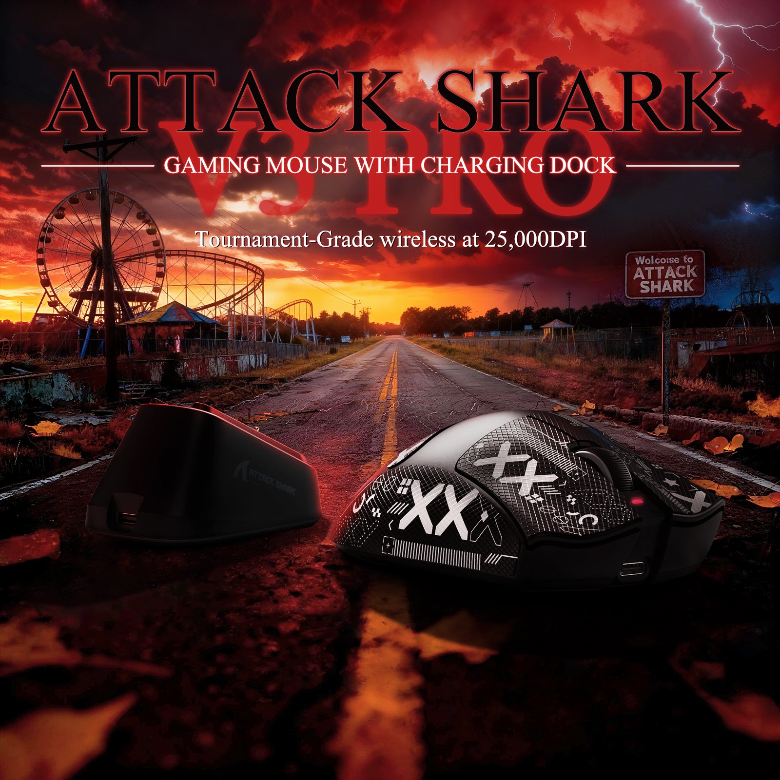 ATTACK SHARK V3PRO 초경량 트라이모드 게이밍 마우스 충전 도크 포함