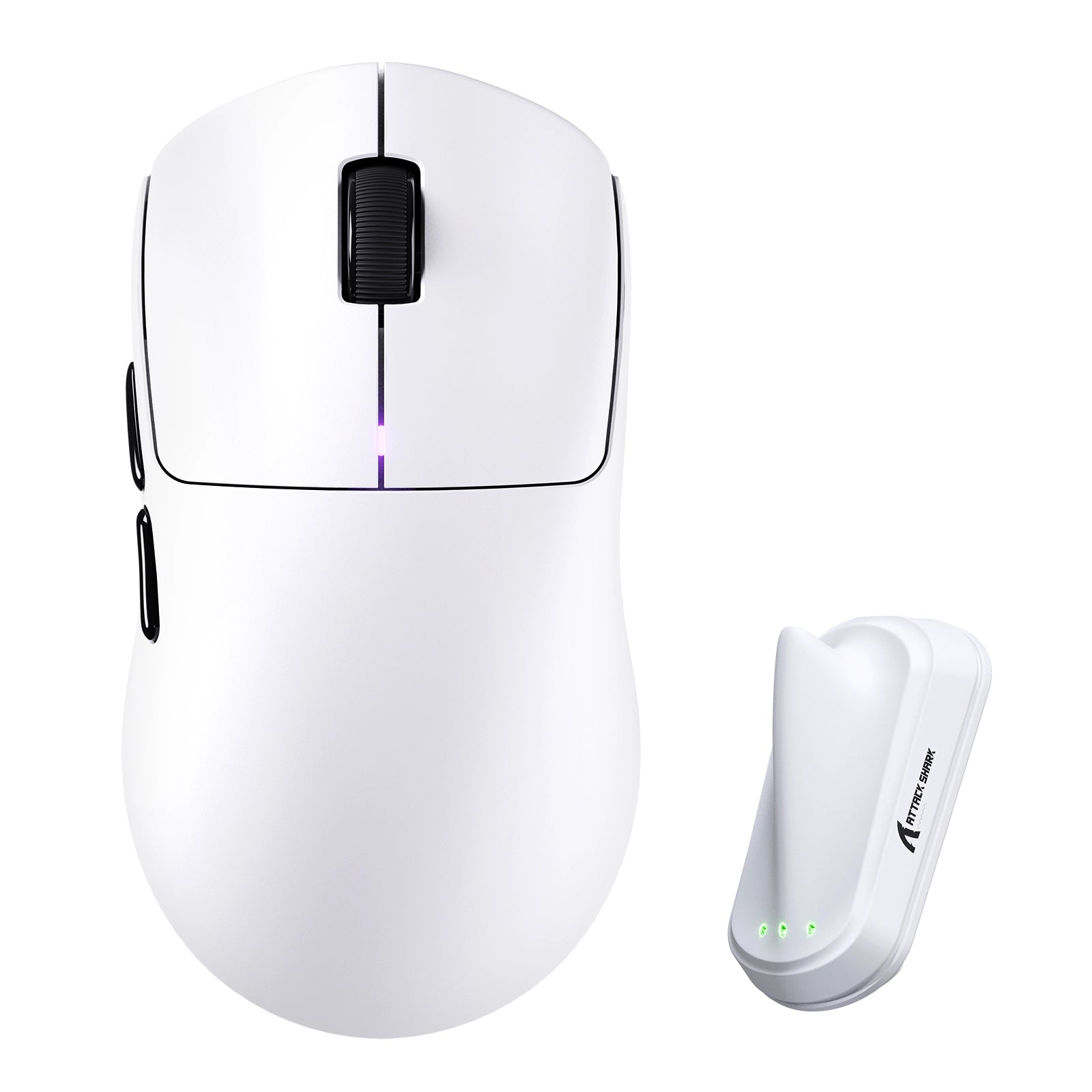 White ATTACK SHARK F1 AIR wireless gaming mouse with 8000Hz receiver