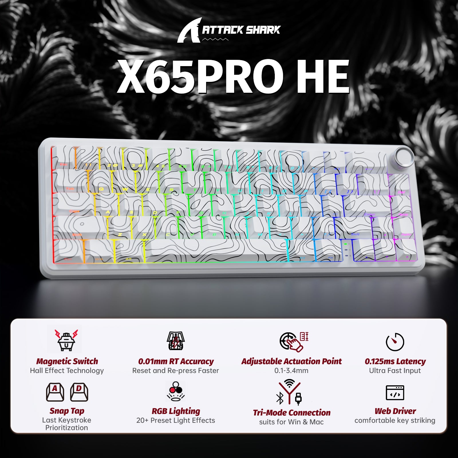 ATTACK SHARK X65PRO HE 무선 빠른 트리거 키보드 마그네틱 스위치