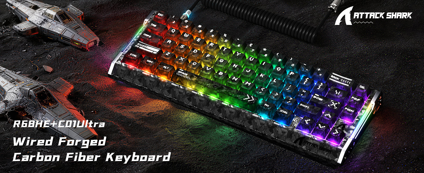 ATTACK SHARK R68 HE 카본 파이버 유선 래피드 트리거 마그네틱 스위치 키보드 C01 Ultra RGB 코일 케이블 포함