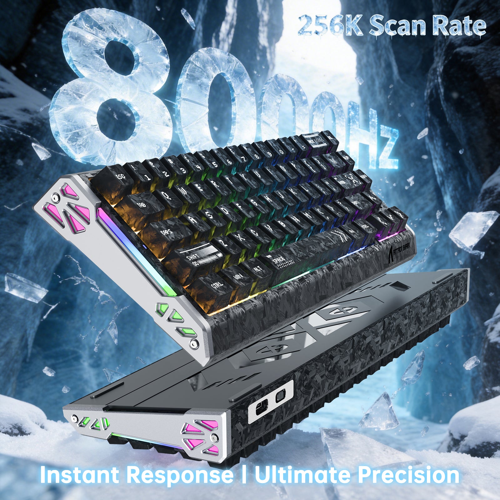 ATTACK SHARK R68 HE 카본 파이버 유선 래피드 트리거 마그네틱 스위치 키보드 C01 Ultra RGB 코일 케이블 포함