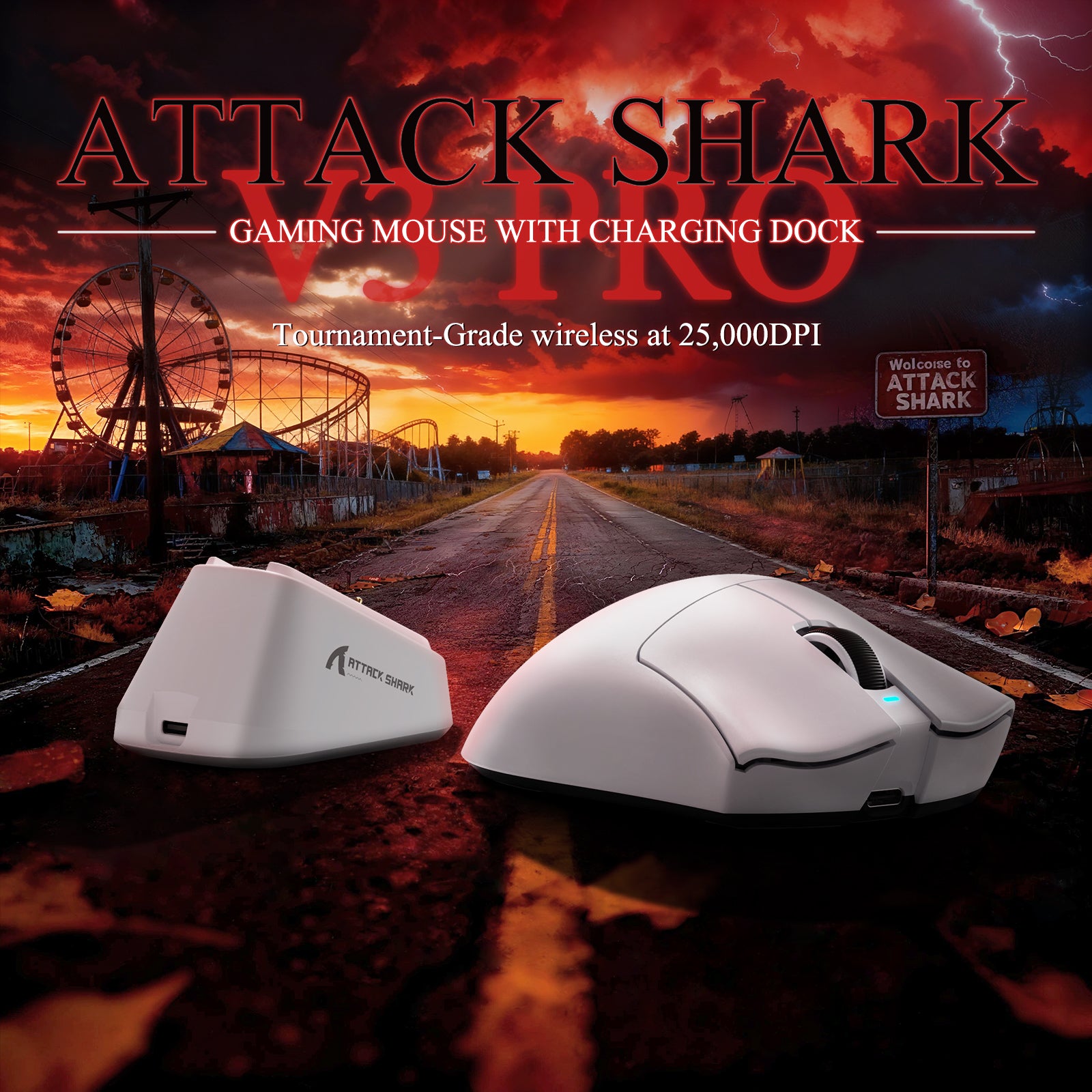 ATTACK SHARK V3PRO 초경량 트라이모드 게이밍 마우스 충전 도크 포함