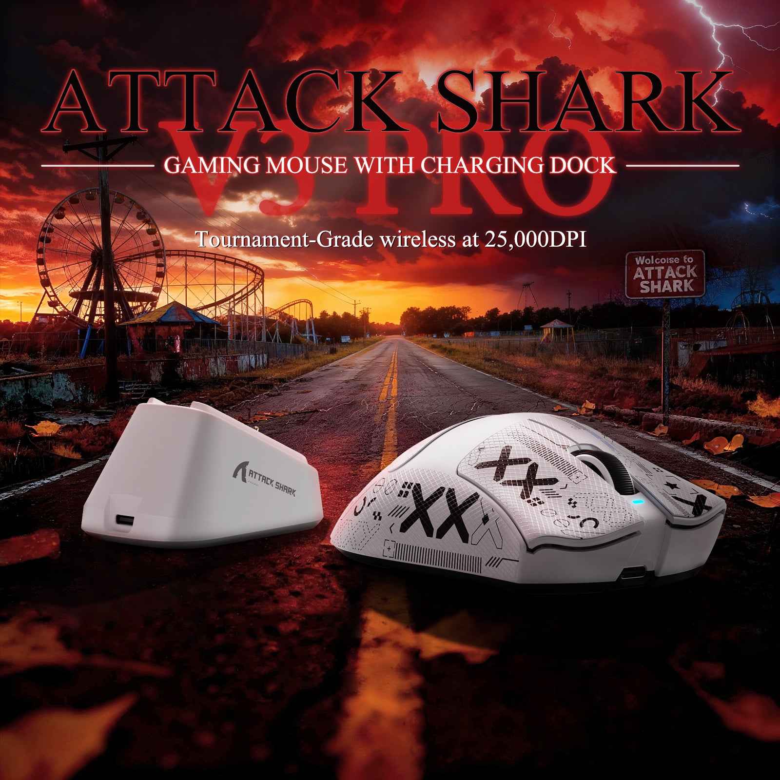 ATTACK SHARK V3PRO 초경량 트라이모드 게이밍 마우스 충전 도크 포함
