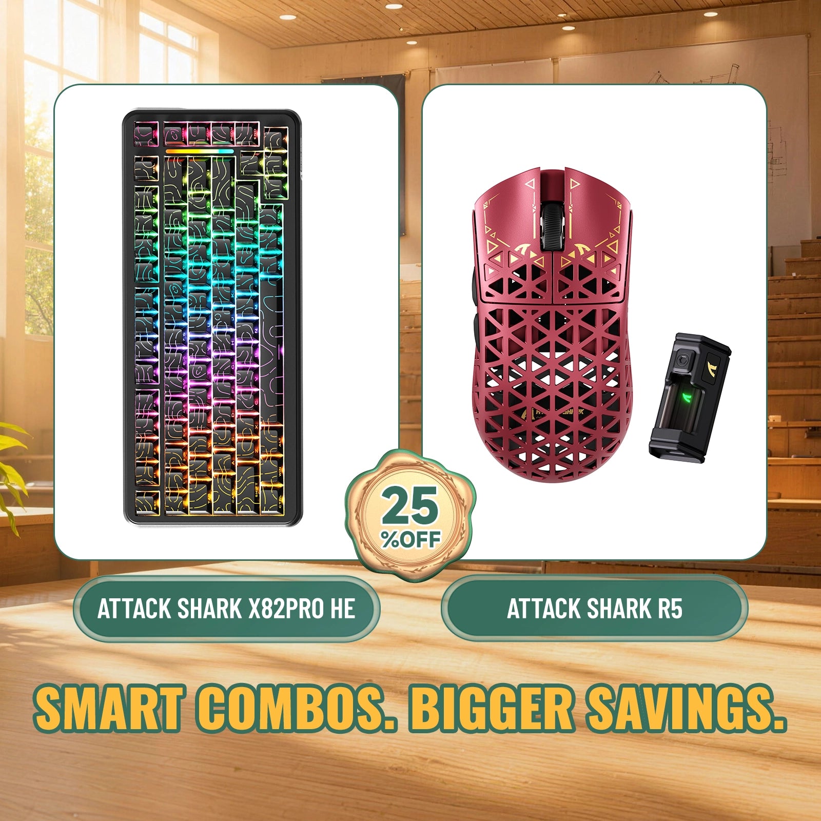 ATTACK SHARK X82 PRO HE 래피드 트리거 키보드 + R5 카본 파이버 무선 게이밍 마우스 번들