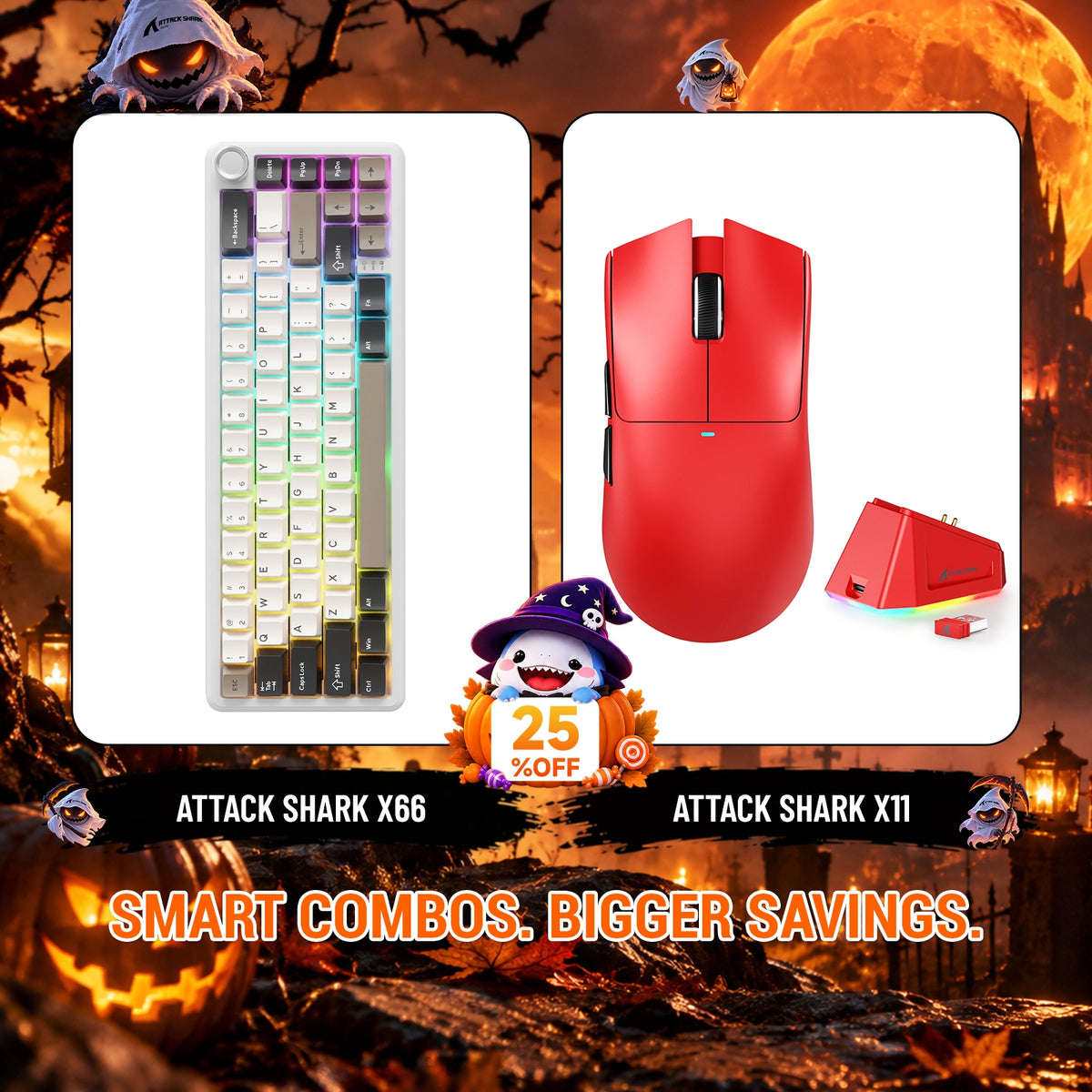 ATTACK SHARK X66 무선 기계식 키보드 + X11 무선 게이밍 마우스 번들