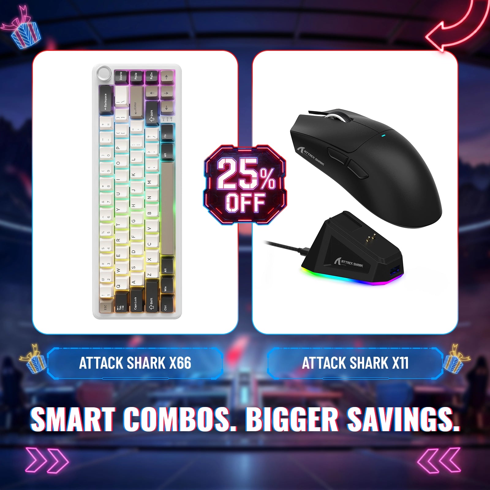 ATTACK SHARK X66 무선 기계식 키보드 + X11 무선 게이밍 마우스