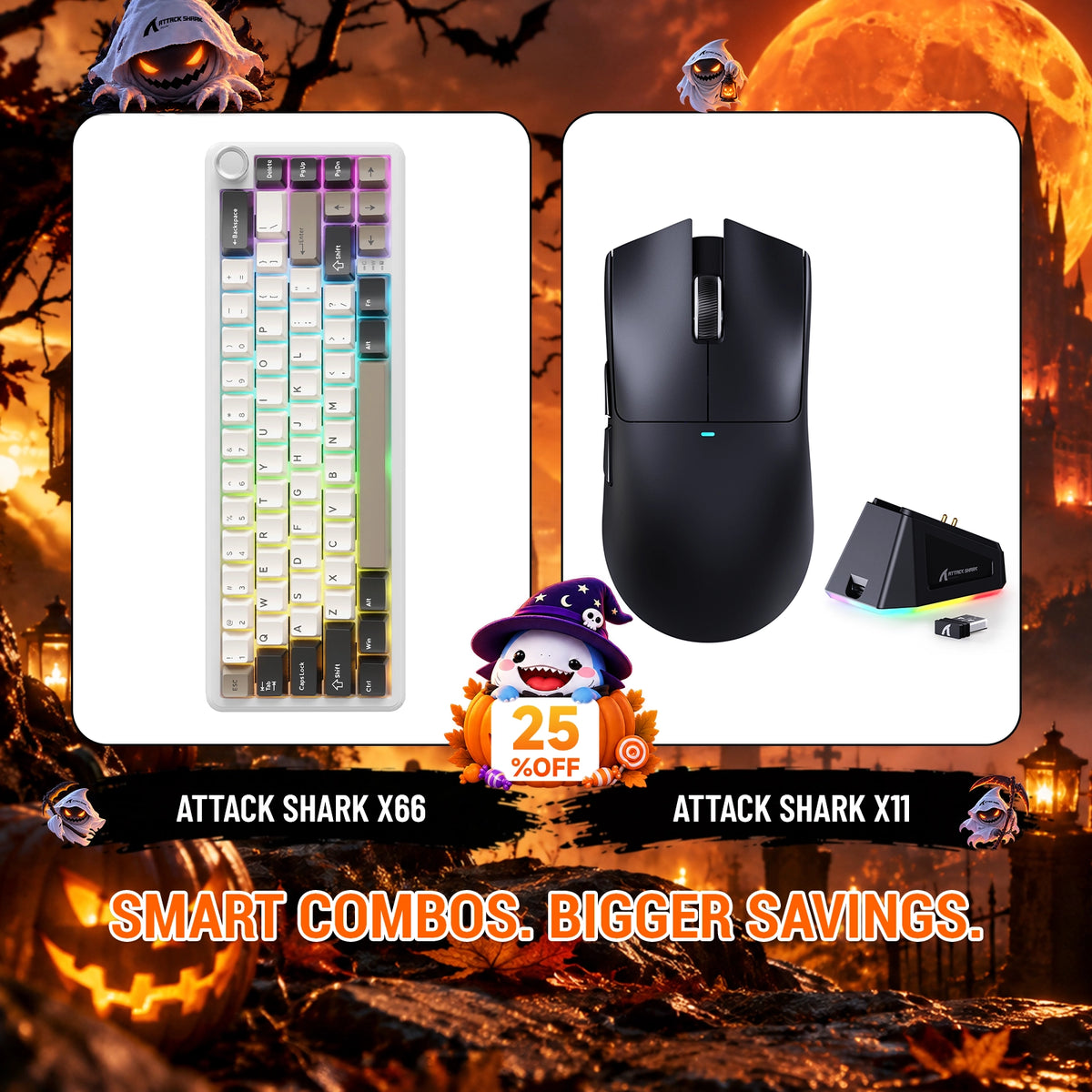 ATTACK SHARK X66 무선 기계식 키보드 + X11 무선 게이밍 마우스 번들