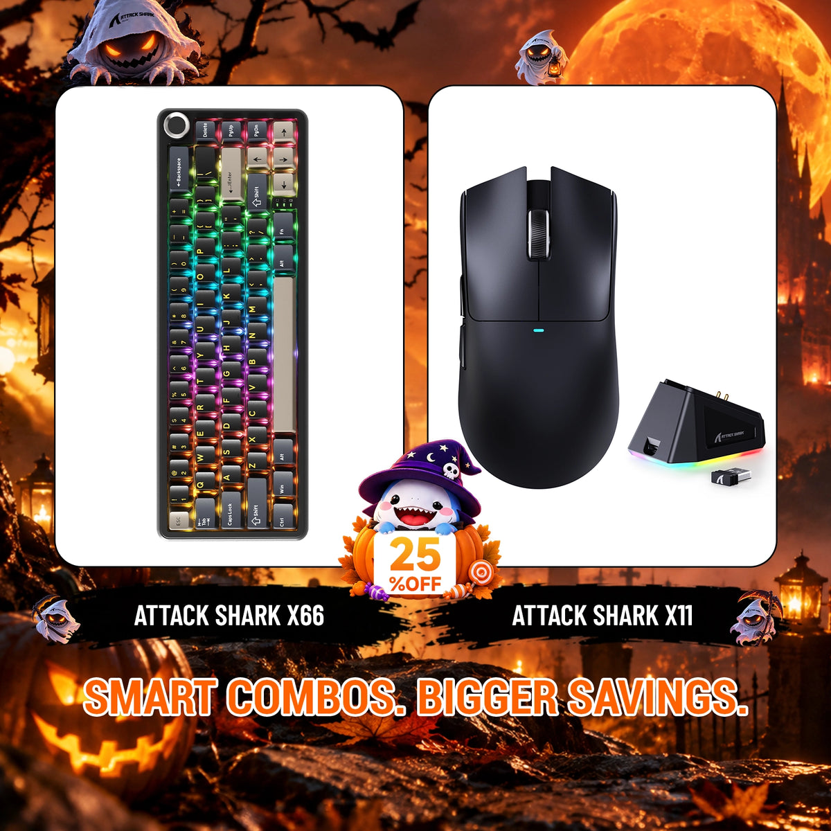 ATTACK SHARK X66 무선 기계식 키보드 + X11 무선 게이밍 마우스 번들