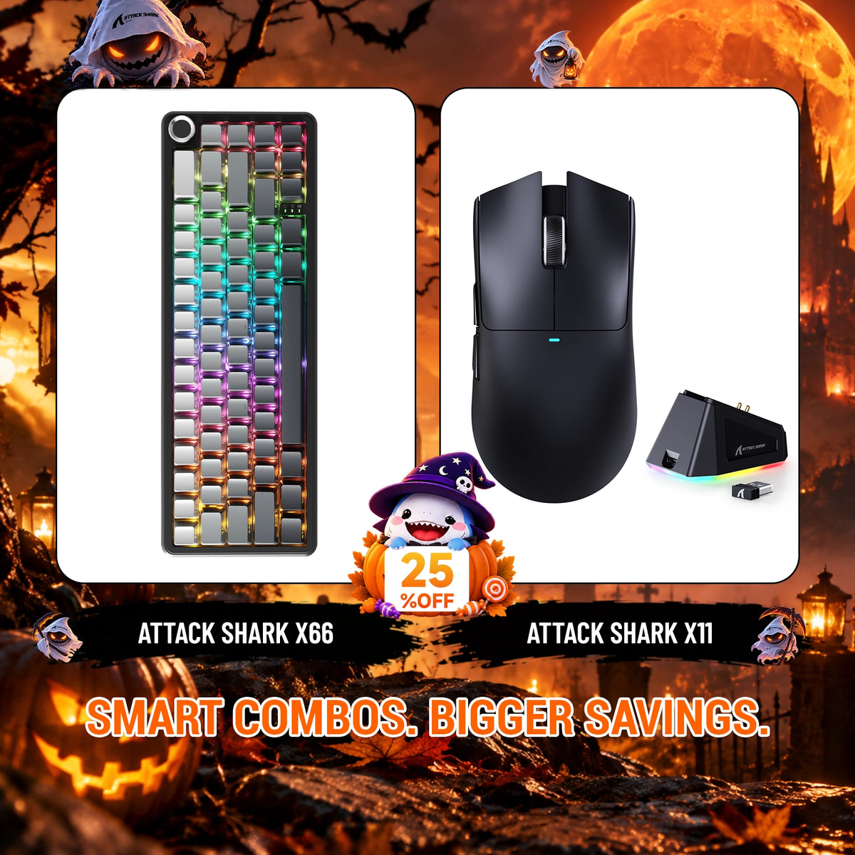 ATTACK SHARK X66 무선 기계식 키보드 + X11 무선 게이밍 마우스 번들