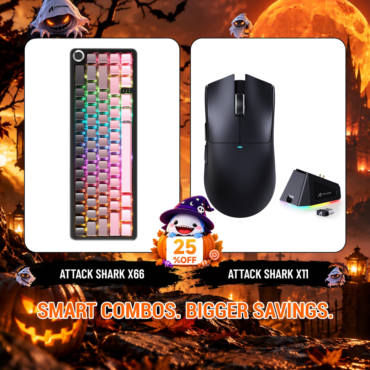 ATTACK SHARK X66 무선 기계식 키보드 + X11 무선 게이밍 마우스 번들