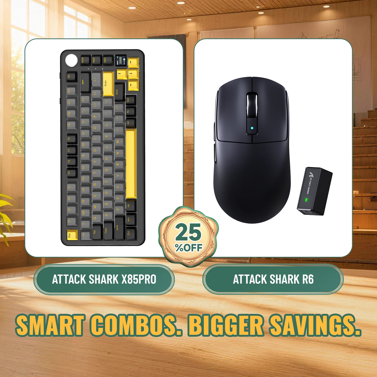 ATTACK SHARK X85 PRO 트라이 모드 가스켓 기계식 키보드 + R6 무선 게이밍 마우스 번들