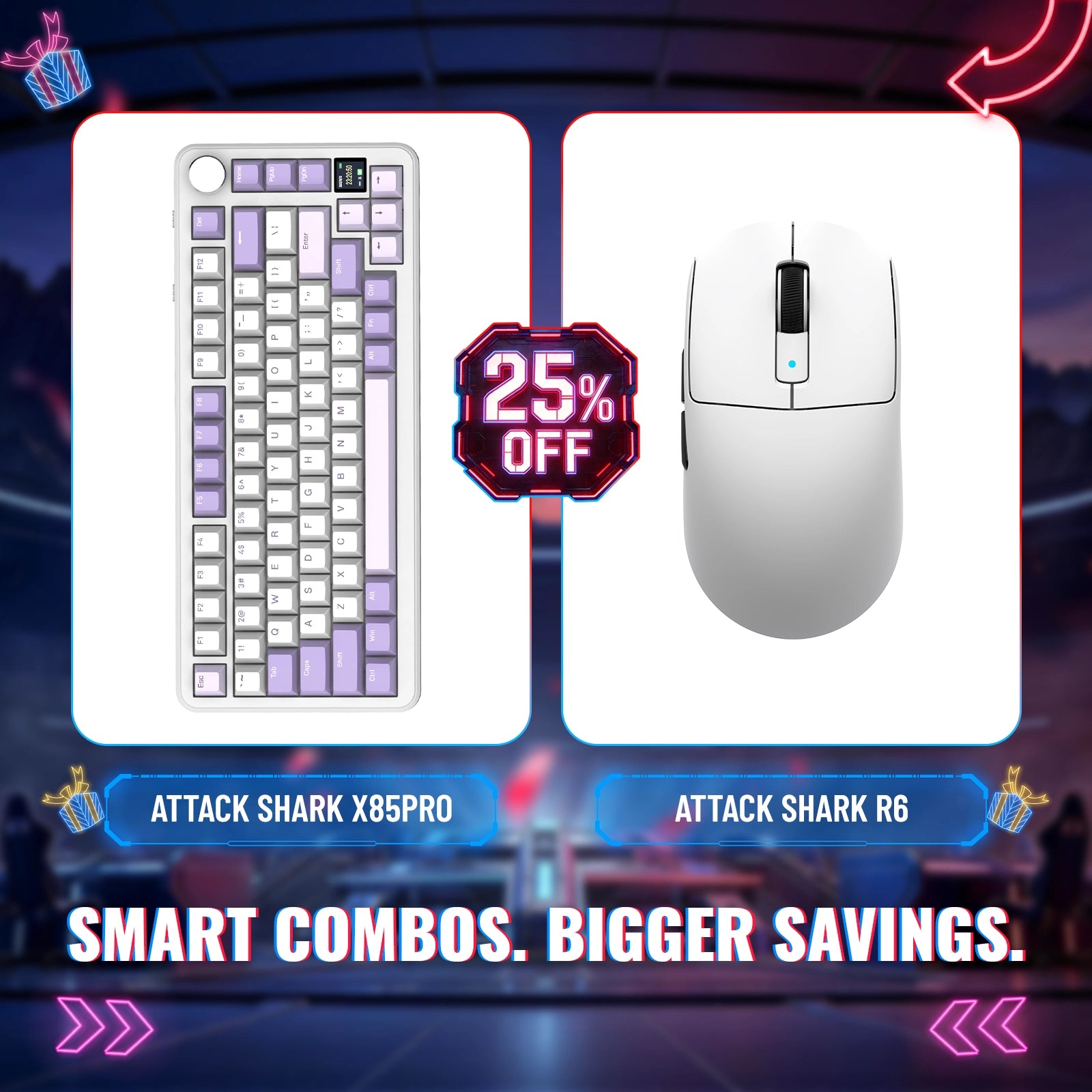 ATTACK SHARK X85PRO 트라이 모드 가스켓 기계식 키보드 + R6 무선 게이밍 마우스 번들