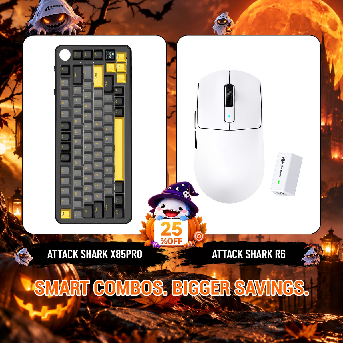 ATTACK SHARK X85 PRO 트라이 모드 가스켓 기계식 키보드 + R6 무선 게이밍 마우스 번들