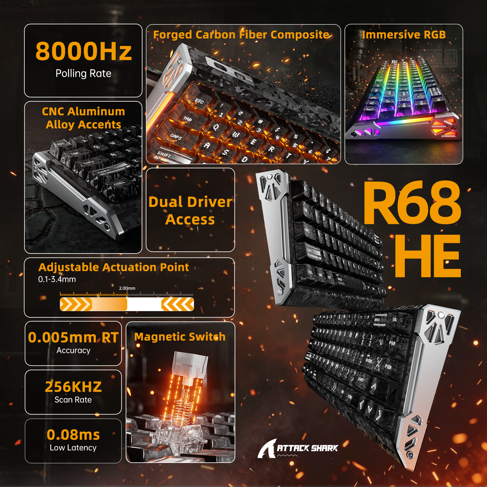 ATTACK SHARK R68 HE & R11 ULTRA 카본 파이버 게이밍 번들 C01 ULTRA 코일 케이블 포함
