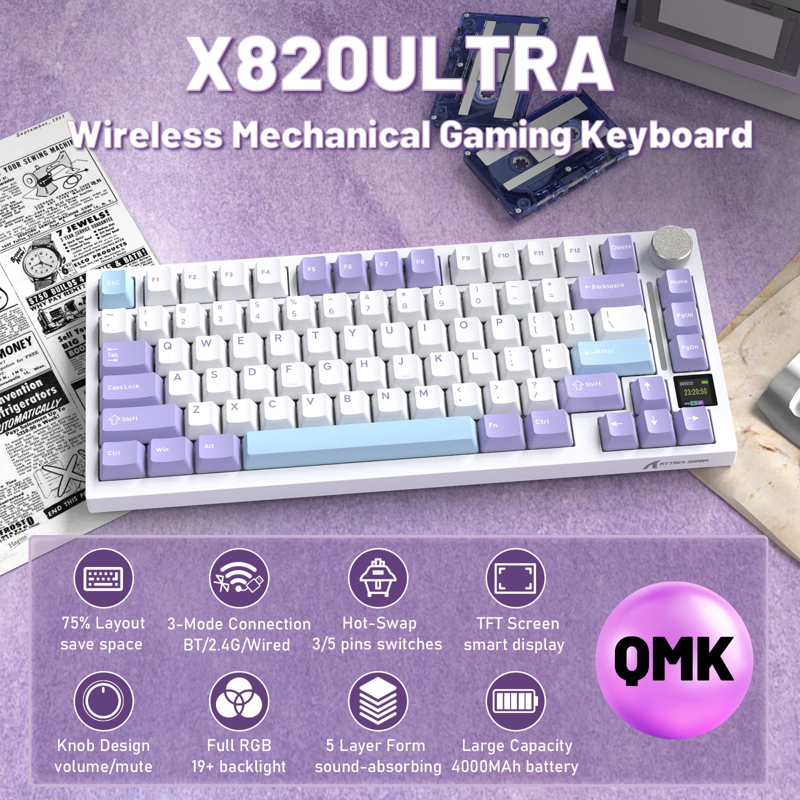 ATTACK SHARK X820ULTRA 기계식 키보드 C01ULTRA 코일 케이블 포함