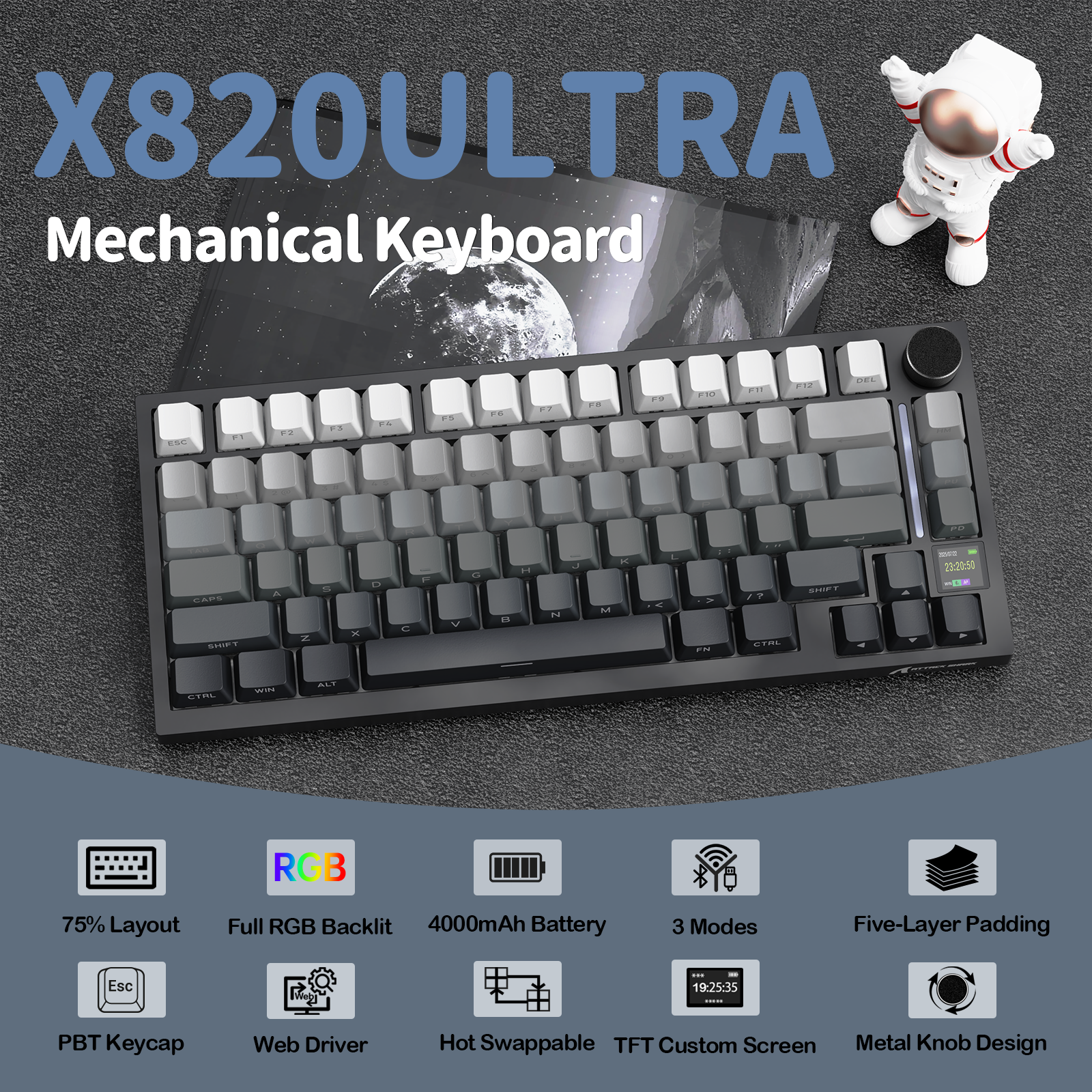 ATTACK SHARK X820Ultra 트라이모드 개스킷 기계식 키보드
