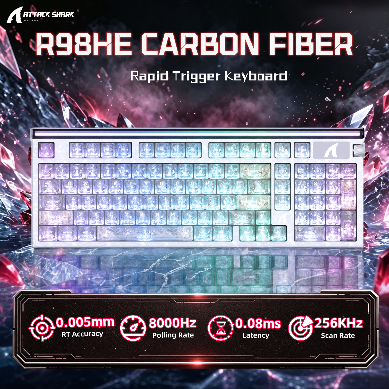 ATTACK SHARK R98 HE 카본 파이버 유선 빠른 트리거 마그네틱 스위치 키보드 C01 Ultra RGB 코일 케이블 포함