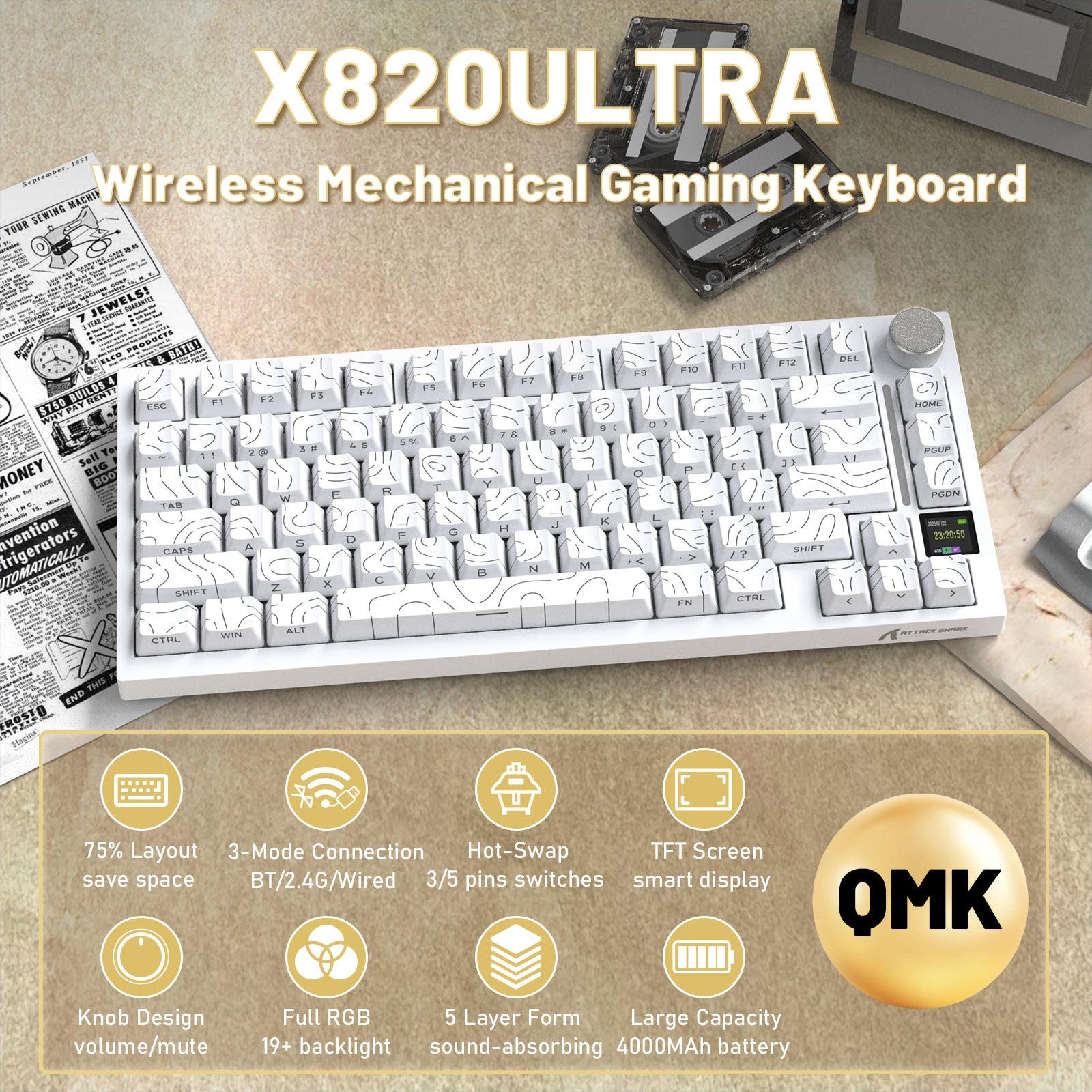 ATTACK SHARK X820ULTRA 기계식 키보드 C01ULTRA 코일 케이블 포함