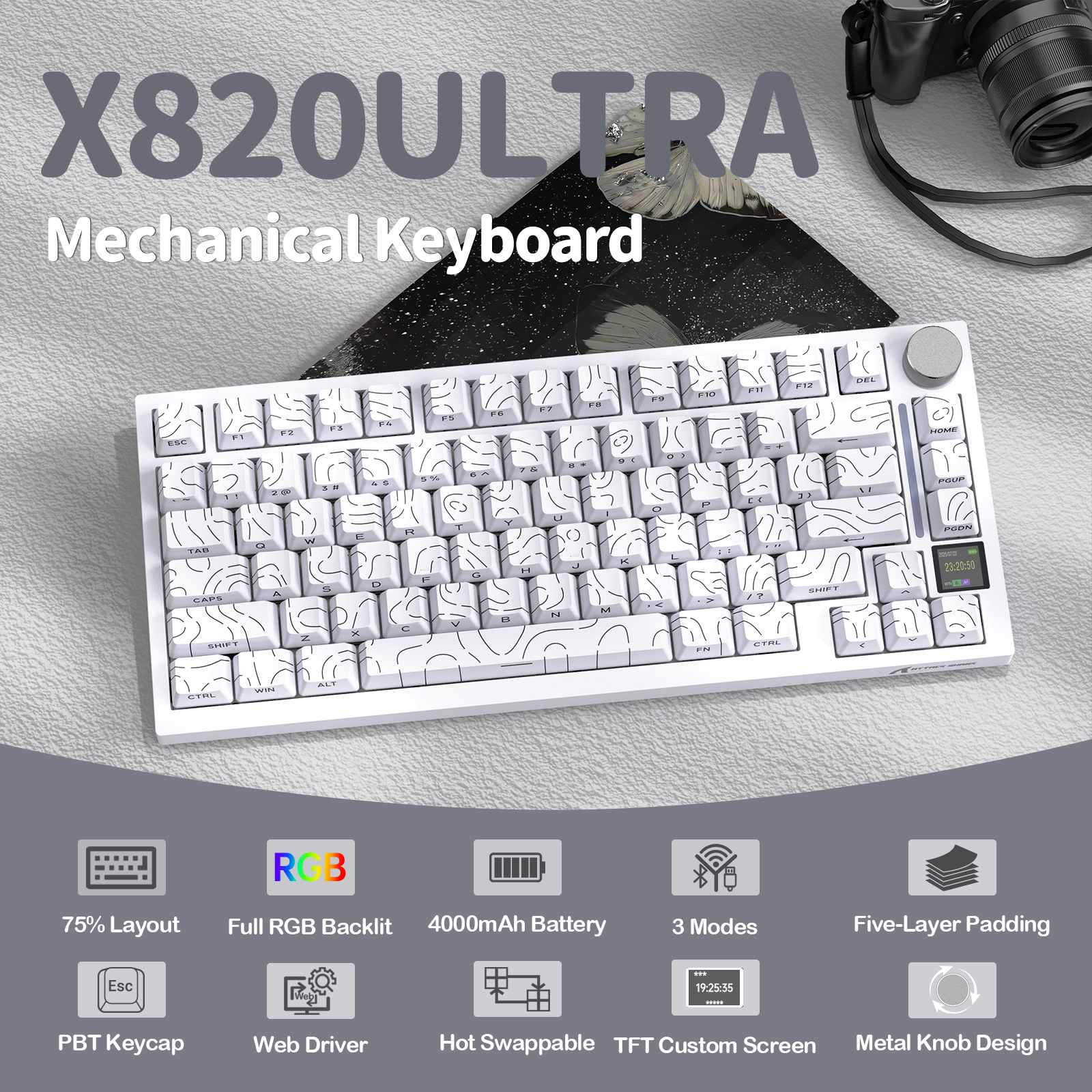 ATTACK SHARK X820Ultra 트라이모드 개스킷 기계식 키보드