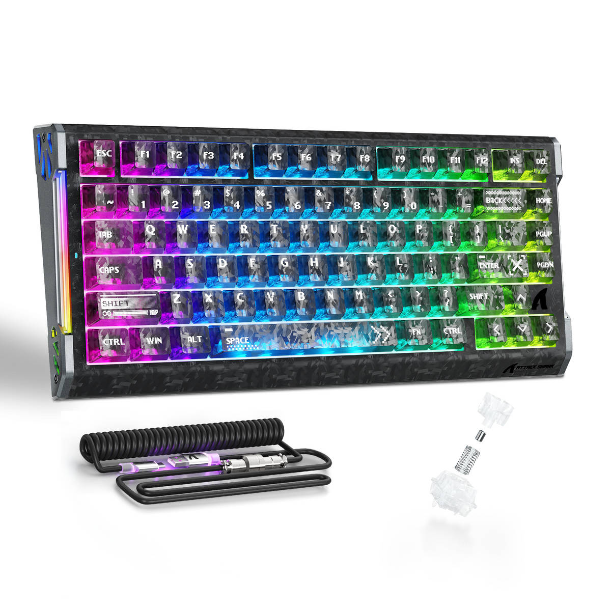 ATTACK SHARK R86 HE 카본 파이버 유선 래피드 트리거 마그네틱 스위치 게이밍 키보드(C01 ULTRA RGB 코일 케이블 포함)