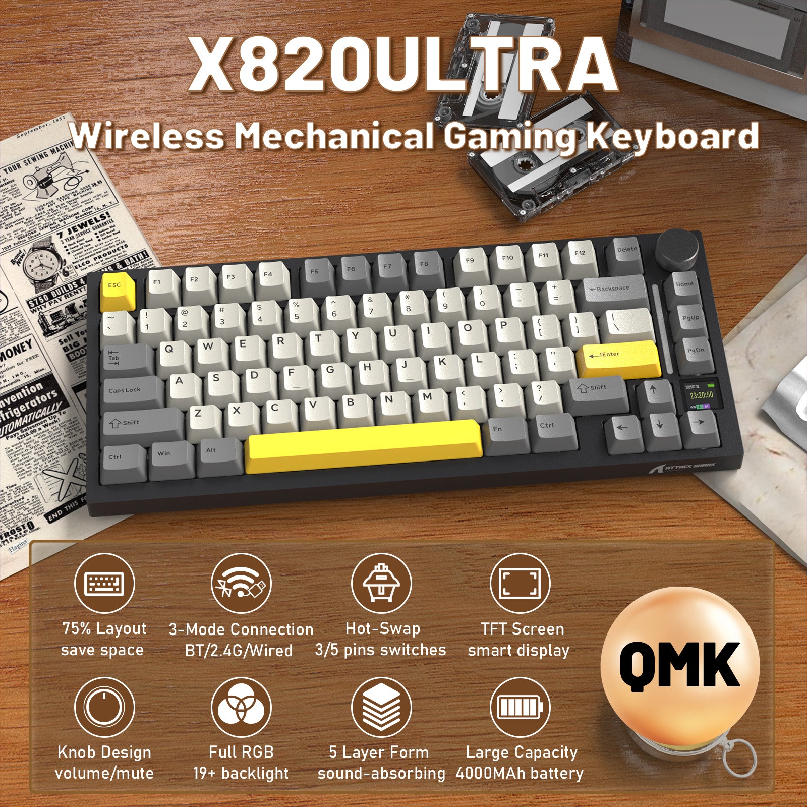 ATTACK SHARK X820ULTRA 기계식 키보드 C01ULTRA 코일 케이블 포함