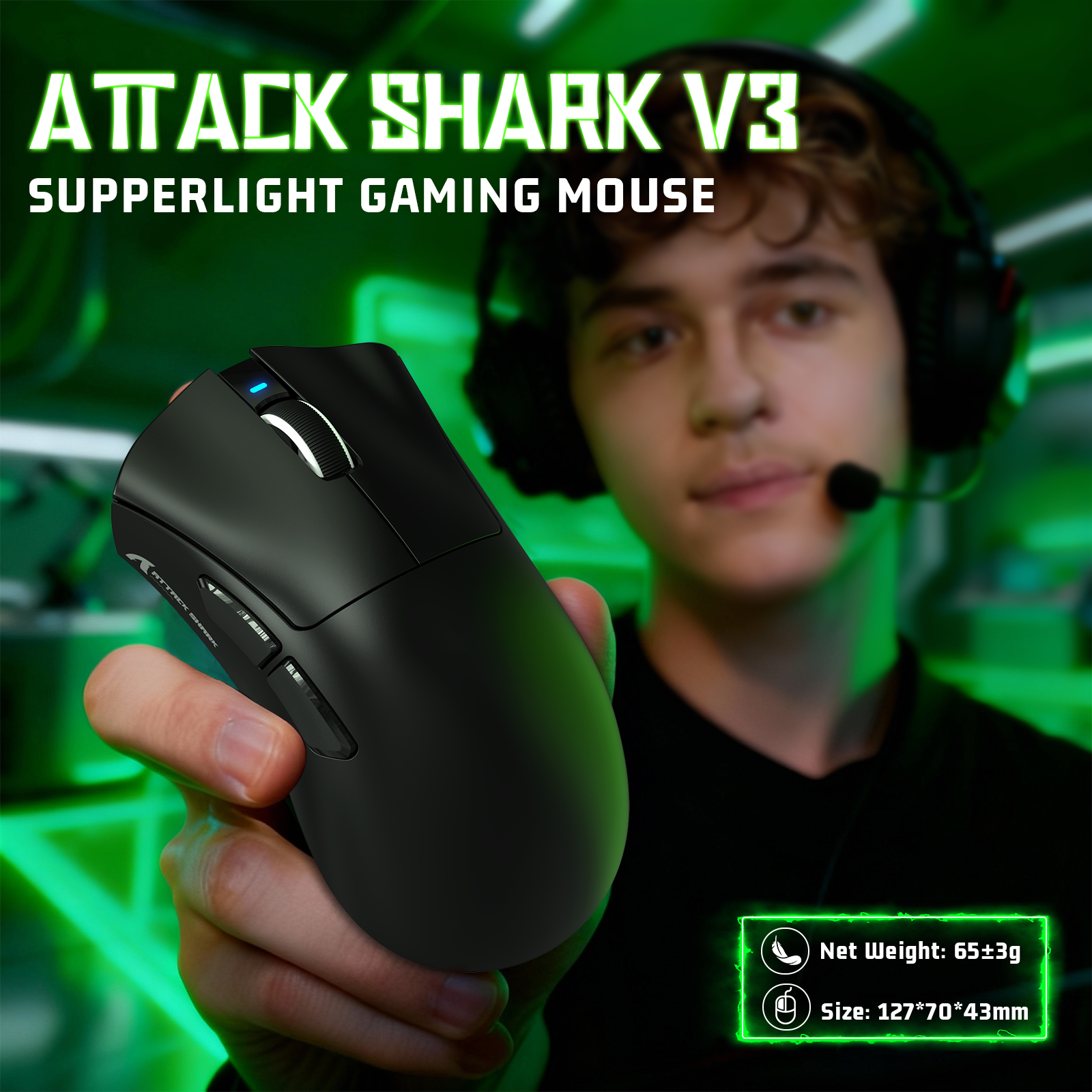 ATTACK SHARK V3 초경량 트라이모드 게이밍 마우스