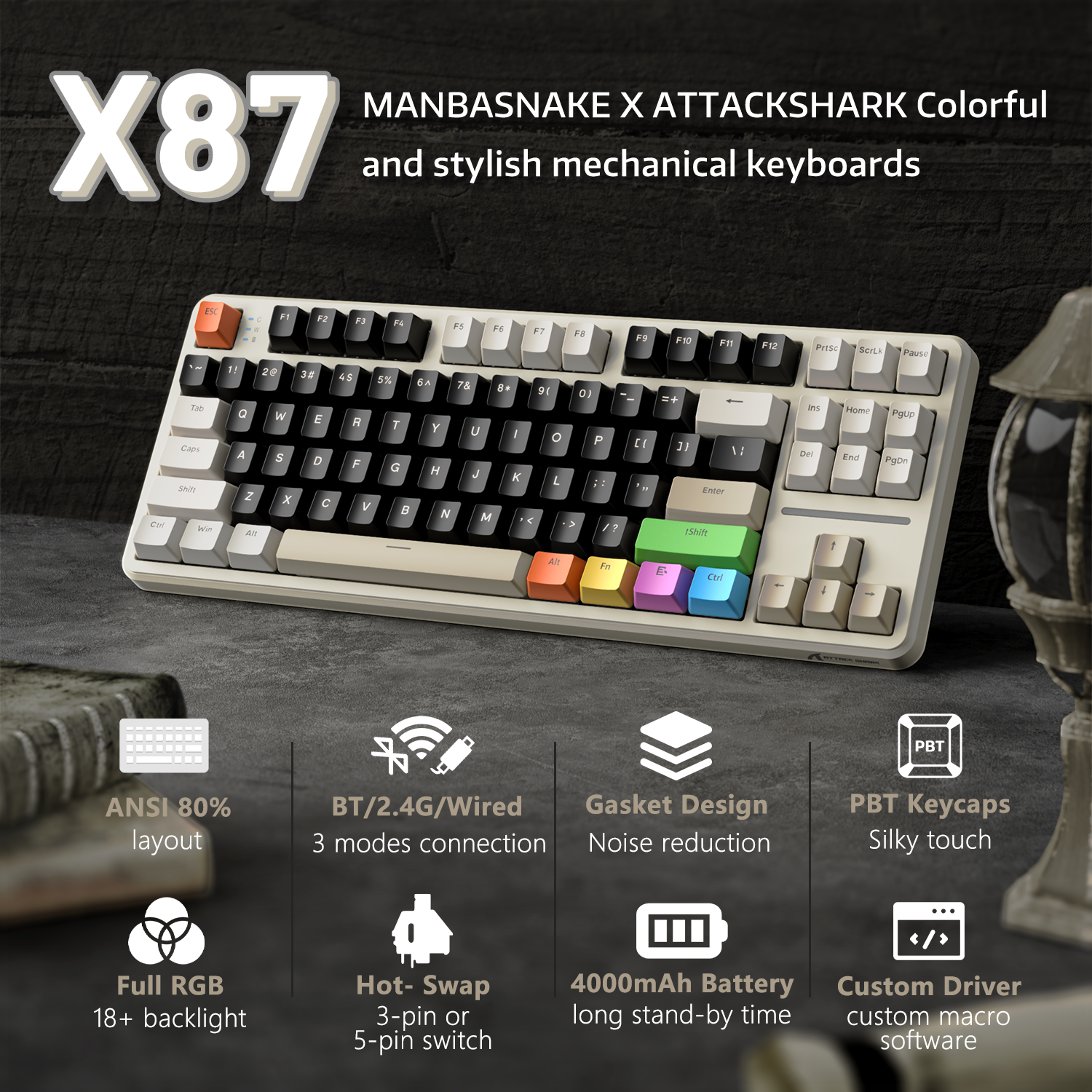 ATTACK SHARK X87 트라이모드 개스킷 기계식 키보드