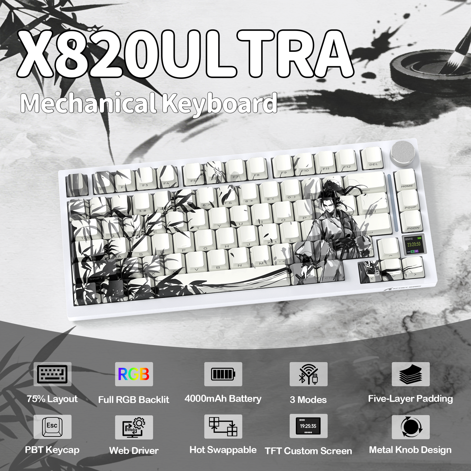 ATTACK SHARK X820Ultra 트라이모드 개스킷 기계식 키보드