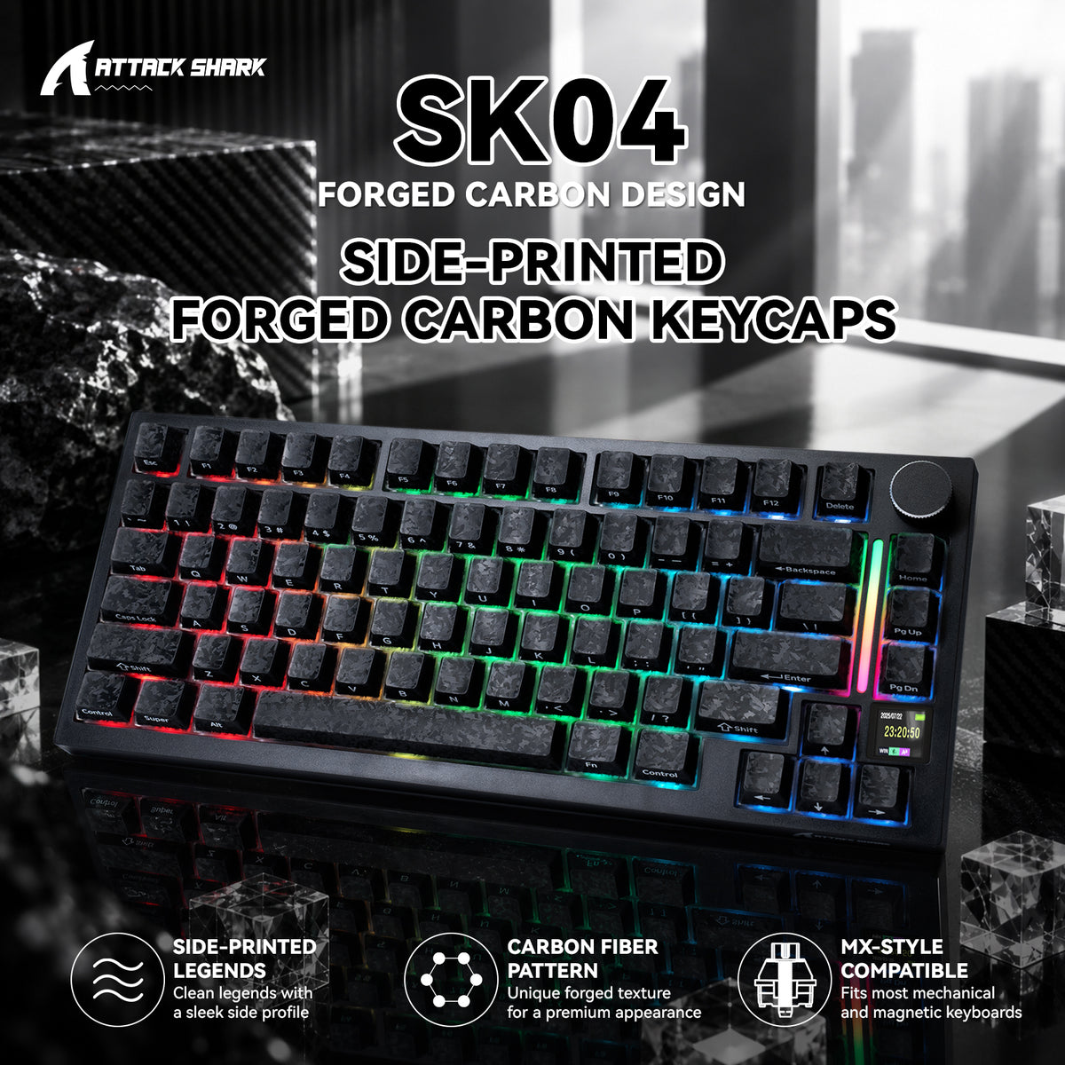 ATTACK SHARK SK04 119키 단조 카본 크리스털 키캡, ANSI/ISO
