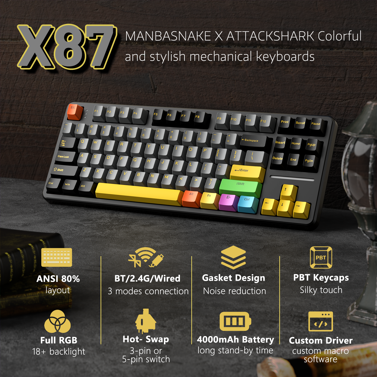 ATTACK SHARK X87 트라이모드 개스킷 기계식 키보드