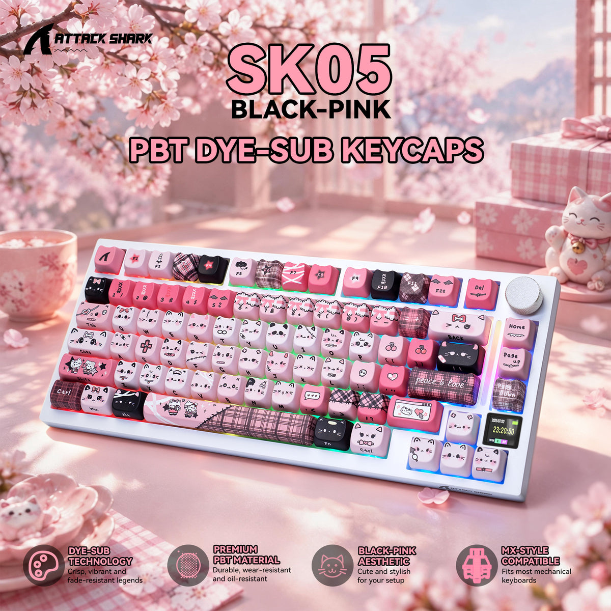 ATTACK SHARK SK05 118/119키 PBT 키캡, MOA, ANSI