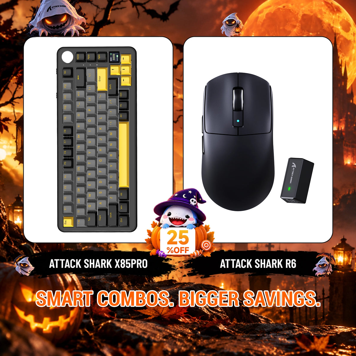 ATTACK SHARK X85 PRO 트라이 모드 가스켓 기계식 키보드 + R6 무선 게이밍 마우스 번들