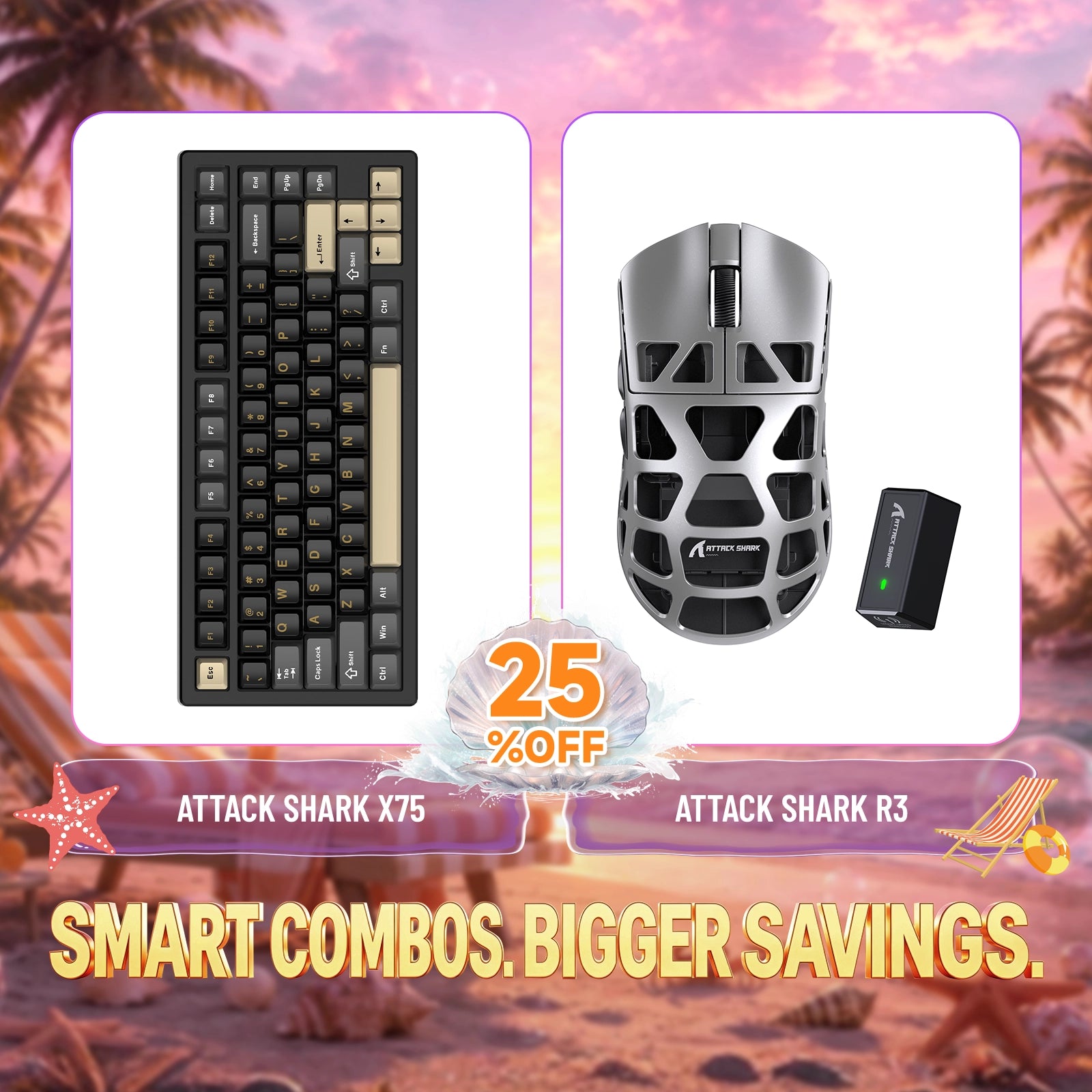 ATTACK SHARK X75 풀 알루미늄 키보드 + R3 마그네슘 합금 게이밍 마우스 번들