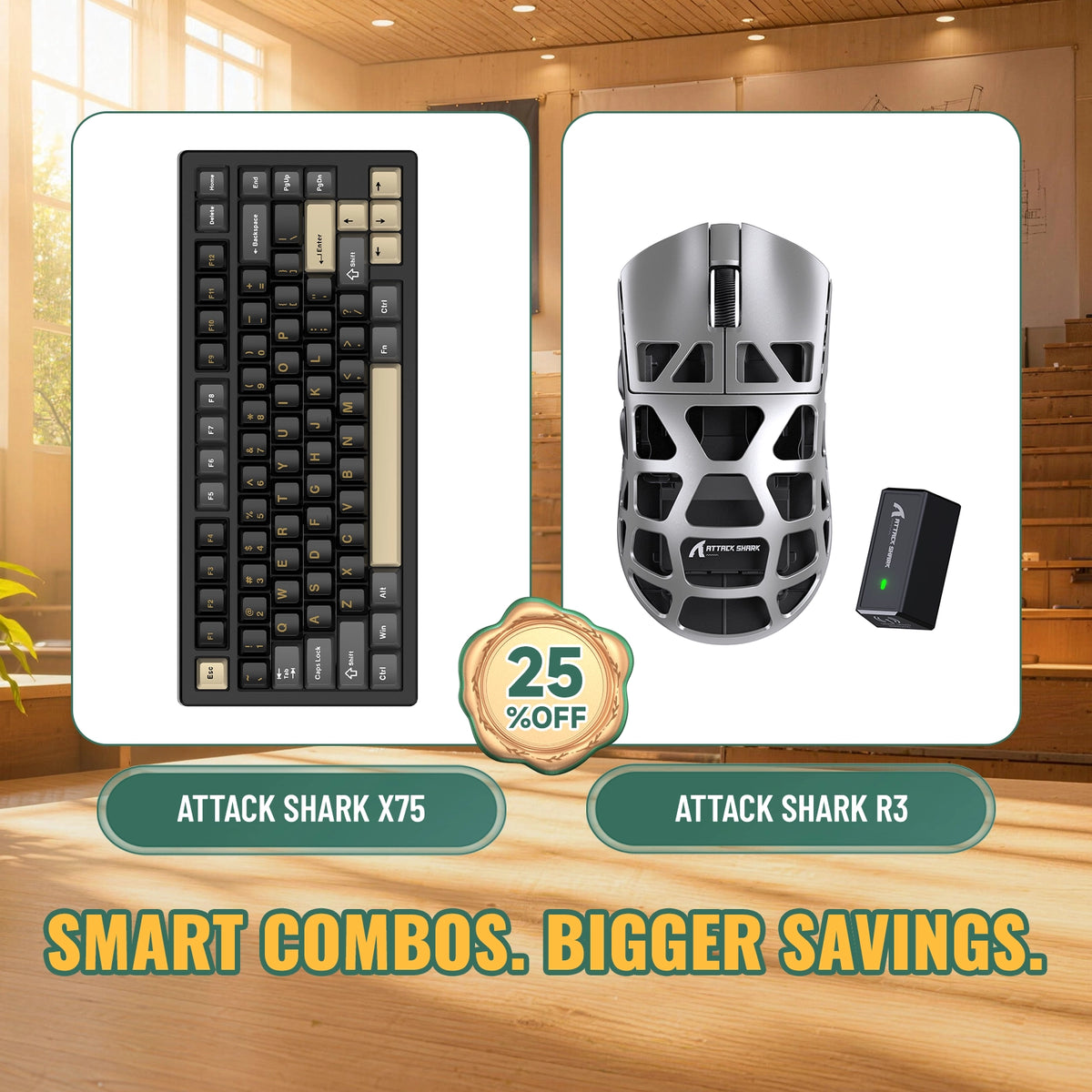 ATTACK SHARK X75 풀 알루미늄 키보드 + R3 마그네슘 합금 게이밍 마우스 번들